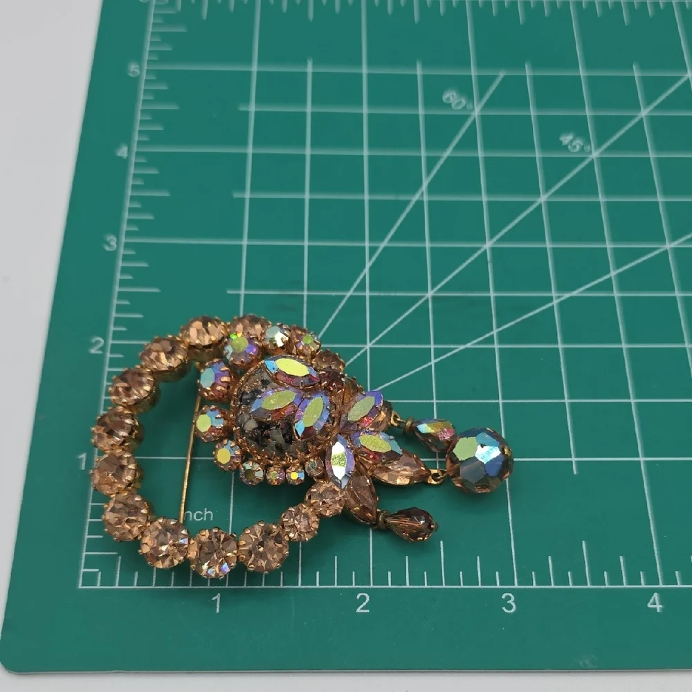 Vintage Austria Gold and Iridescent Crystal Brooch